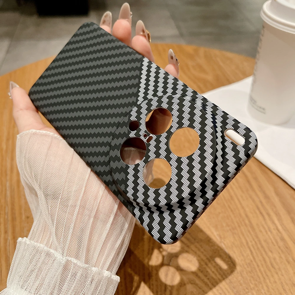 Slim Carbon Fiber Pattern PC Hard Case with Camera Protection, Durable Phone Cover