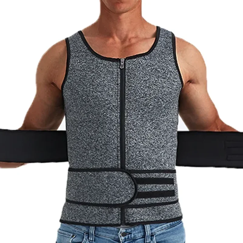 Body Shaper Men Waist Trainer Sauna Vest Double Belt Sweat Shirt Corset Top Abdomen Slimming Shapewear Fat Burn Fitness Suits