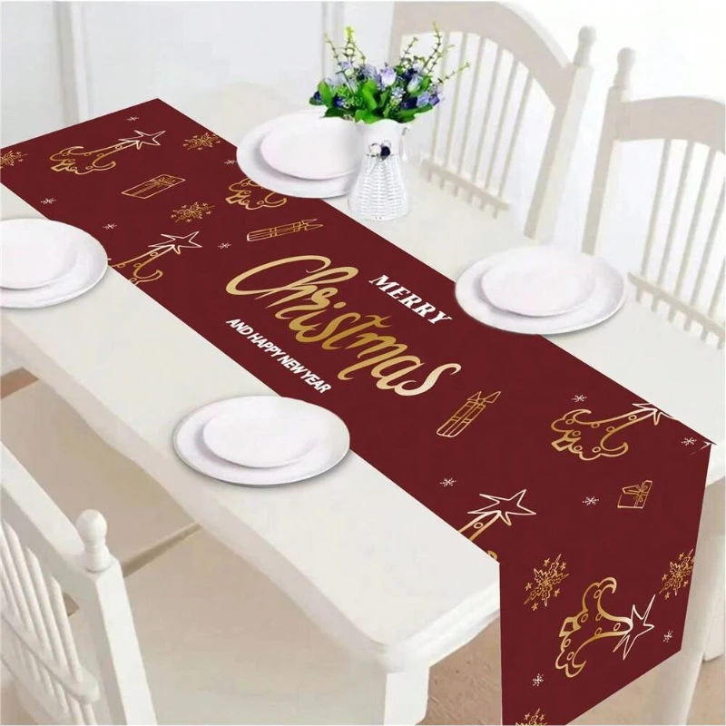 

Christmas Home Table Runner Holiday Party Table Decoration Kitchen New Year Atmosphere Dinner Party Gift Linen Table Runner