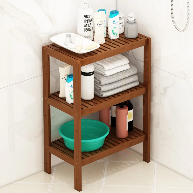 

Modern Minimalist Bathroom Shelving:Toilet Floor-to-ceiling Washbasin Shelf Bamboo Toiletries Storage Racks