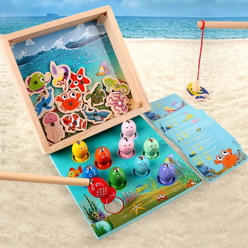 Kids Early Education Props Wooden Magnetic Games 3D Fishing Toy Game Baby Kids Educational Toys Children Birthday Christmas Gift 3