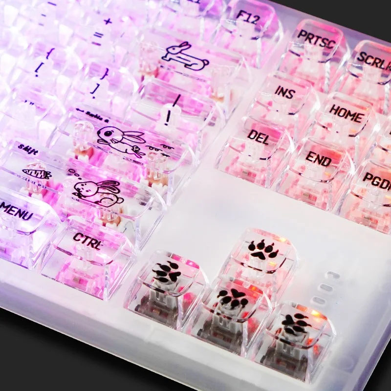 

MDA Crystal PC Clear Keycap Full Transparent Mechanical Keyboard Gaming Backlit Cartoon Rabbit Front Engraved ISO Enter Key Cap