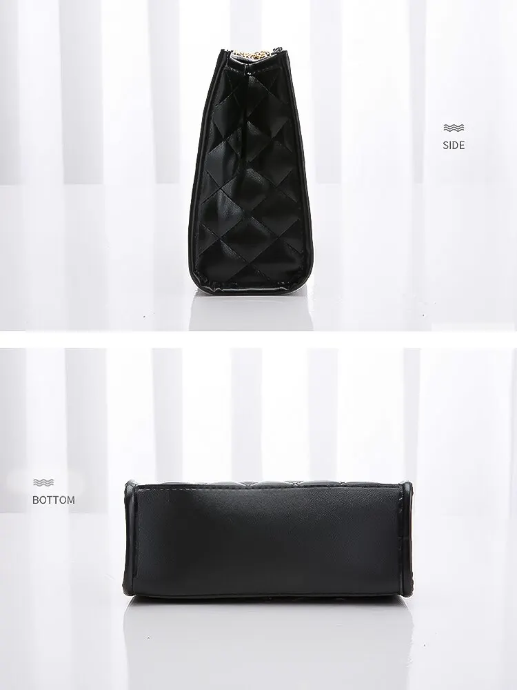 Sf9fc1c31222141ec8514ba5b38f67459N Solid Color Prismatic Plaid Women Shoulder Bag Korean Version Fashion Lady Style Chain Pu Leather Light Handbag Mallzona