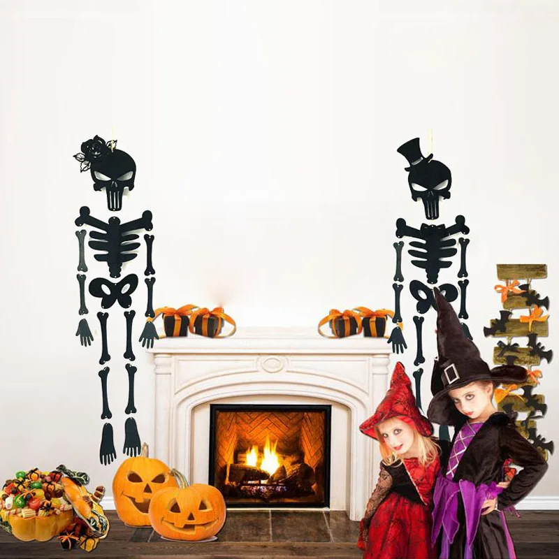 

Halloween DIY Wooden Skull Pendant Door Wall Hanging Skeleton Mr & Mrs Pendant Ornament Ghost Festival Party Decorations