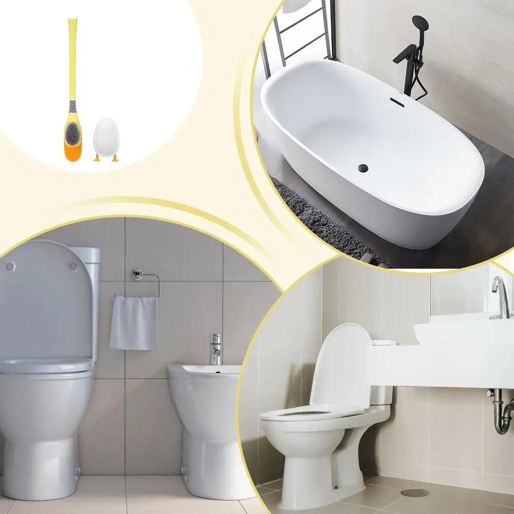 Description Picture 6 of itemUpgrade Silicone Diving Duck Toilet Brush Flat Head Soft Bristles Brush with Holder Flexible No Dead Wc Cleaner Brush Bathroom