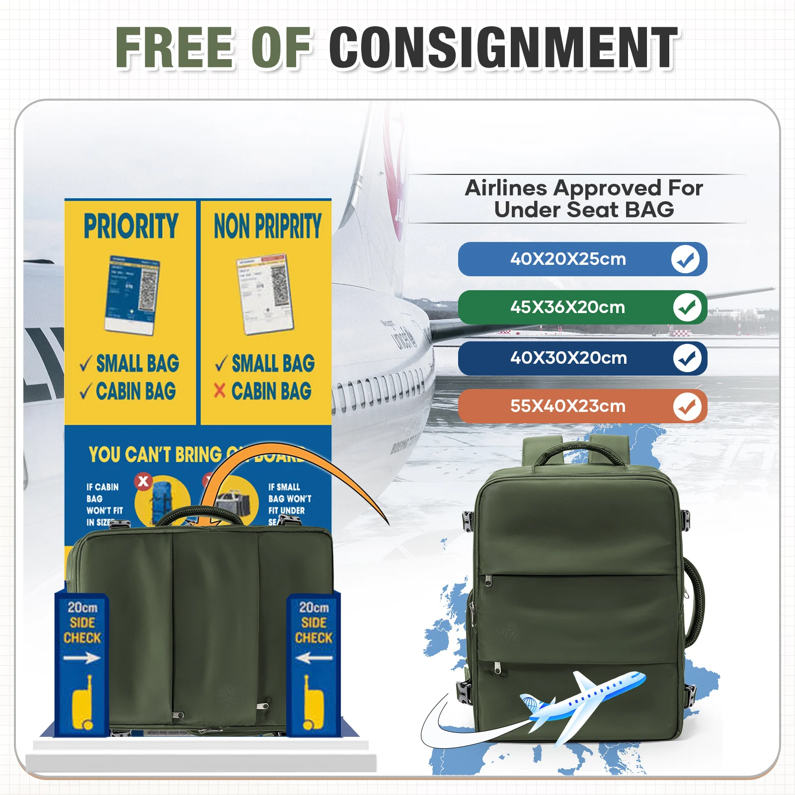 Suitcase Cabin 40x30x20 Hand Luggage Backpack Airplane Backpack Ryanair Cabin Carry-On Backpack, Travel Backpack For Women Men