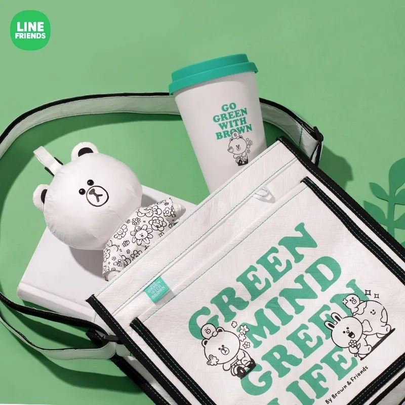 Line Friends Go Green Series Tote Bag Anime Large Capacity Messenger Bag  Kawaii Eco Friendly Shopping Bag Cartoon Grocery Bags