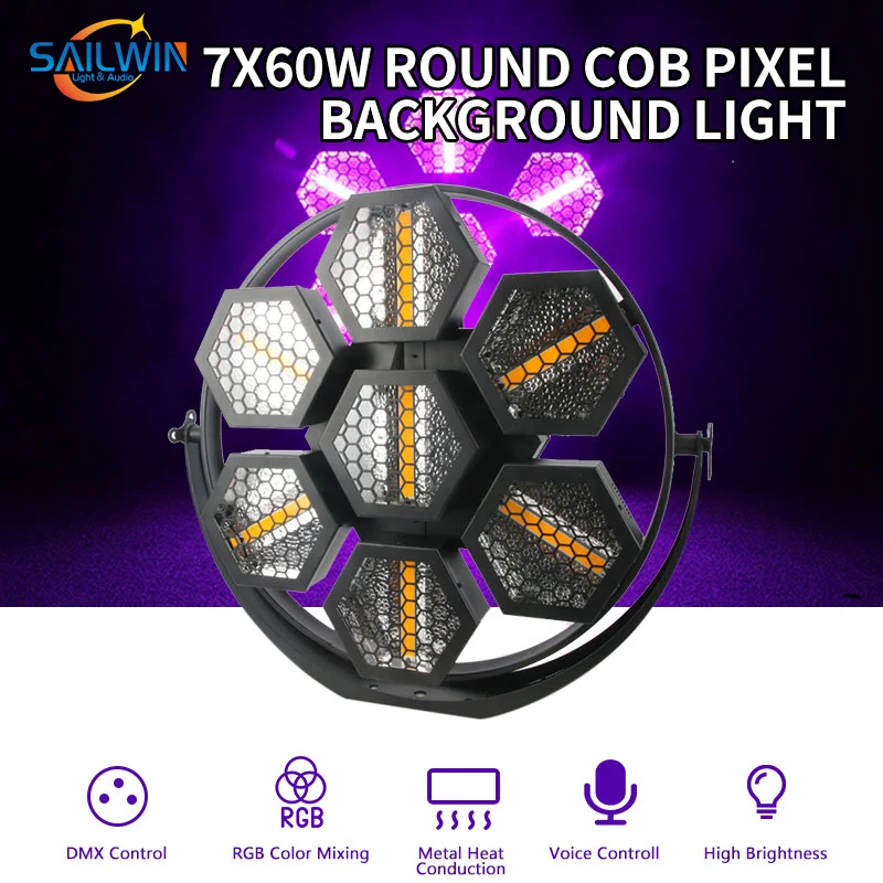 7x60w RGB Round COB pixel Background light blinder stage light LED 7 circle retro Wedding DJ Disco