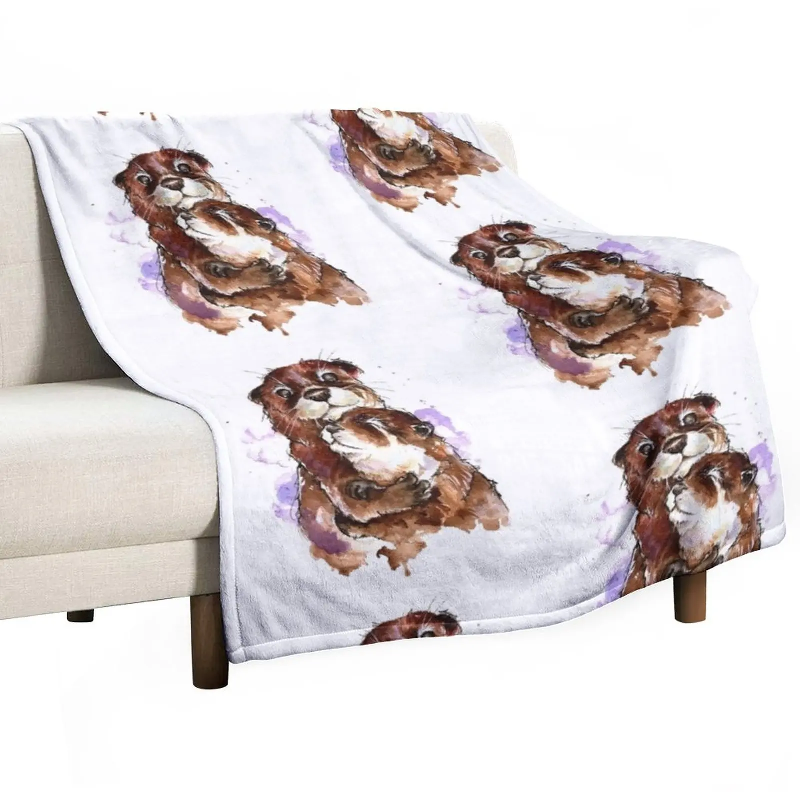 

Otters Watercolour Throw Blanket Shaggy Blanket Large Blanket Camping Blanket Dorm Room Essentials