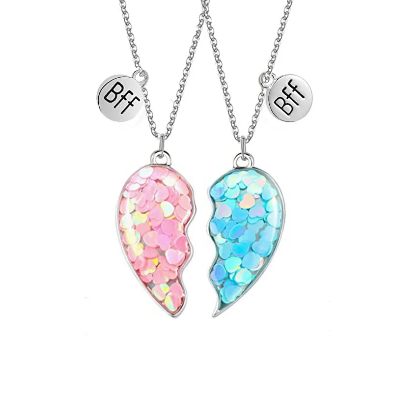 2 Stücke Pailletten Herz Magnet Halskette für Frauen Trendy DIY Herz Nähte Anhänger BFF Beste Freunde Schmuck Geschenke 2025