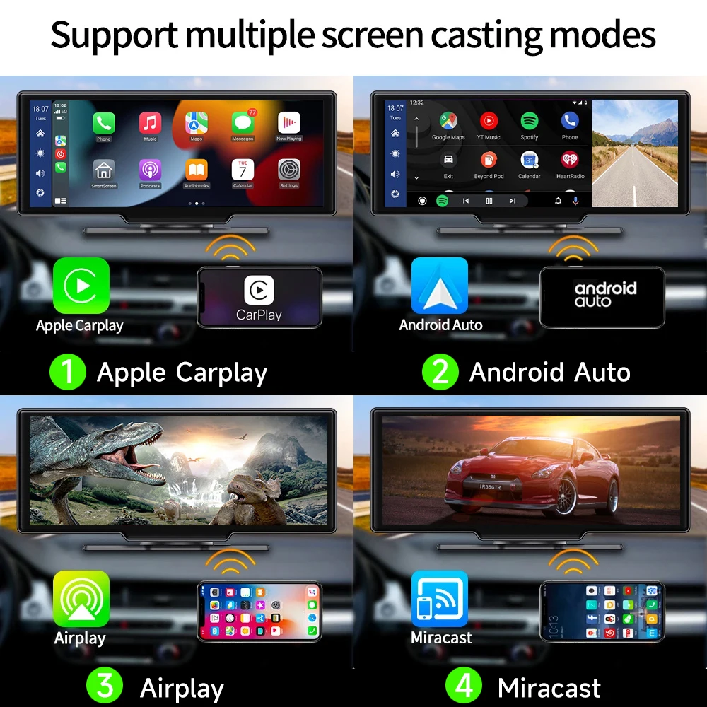JIUYIN6.86 Inch Universal Dash Cam USB Carplay Android Auto Dashboard Airplay Miracast 4K Dual Lens Dashcam Support AUX 5G WiFi