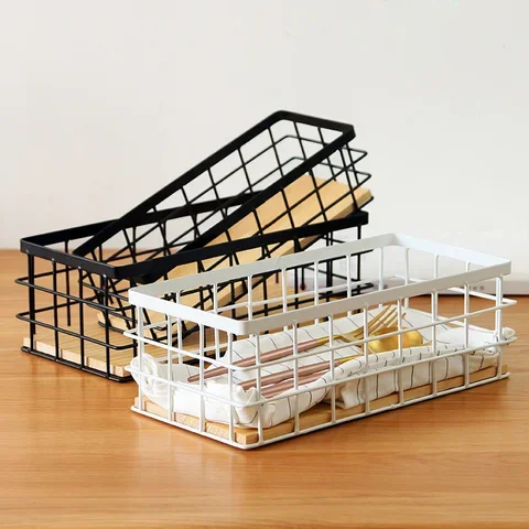 

Iron Wrought Organizer Desktop Sundries Tableware Storage Basket Home Decoration Cosmetics Finishing