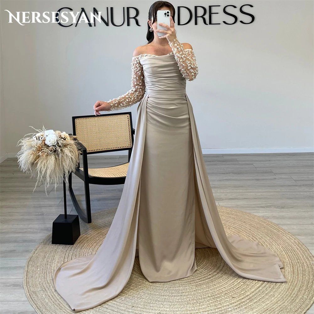 

Nersesyan Beading Glitter Mermaid Evening Dresses Off Shoulder Pleats Party Gowns robe de soirée femme Prom Dress For Celebrity