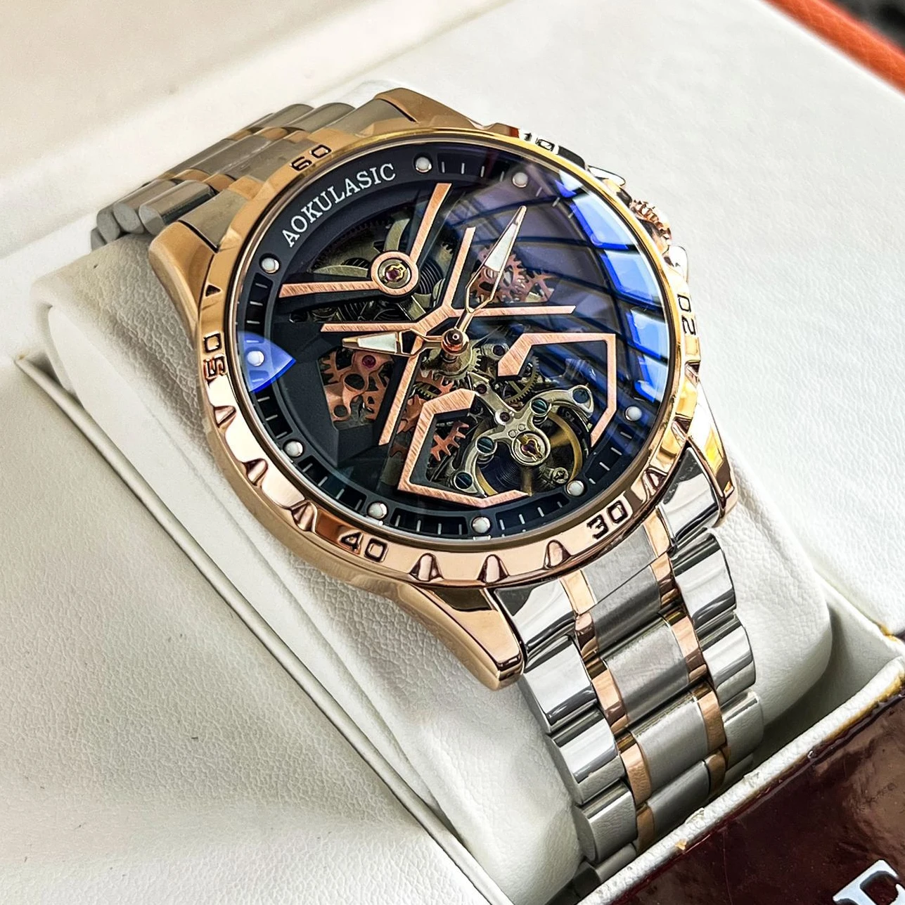 

AOKULASIC Mens Fashion Automatic Watch Man Stainless Steel Mechanical Business Watches Luxury Luminous Clock Relogio Masculino