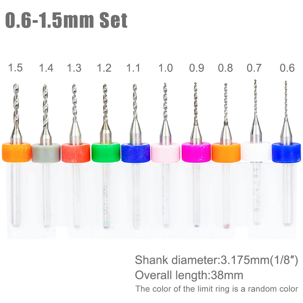Precision Carbide Drill Bit Set for Circuit Boards - 10 Piece 0.1-1.2mm Range
