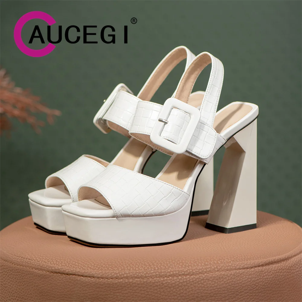 

Aucegi оригинальные новые стильные дизайнерские сандалии женские модные на платформе толстые высокие каблуки повседневные Квадратные Туфли с пряжкой