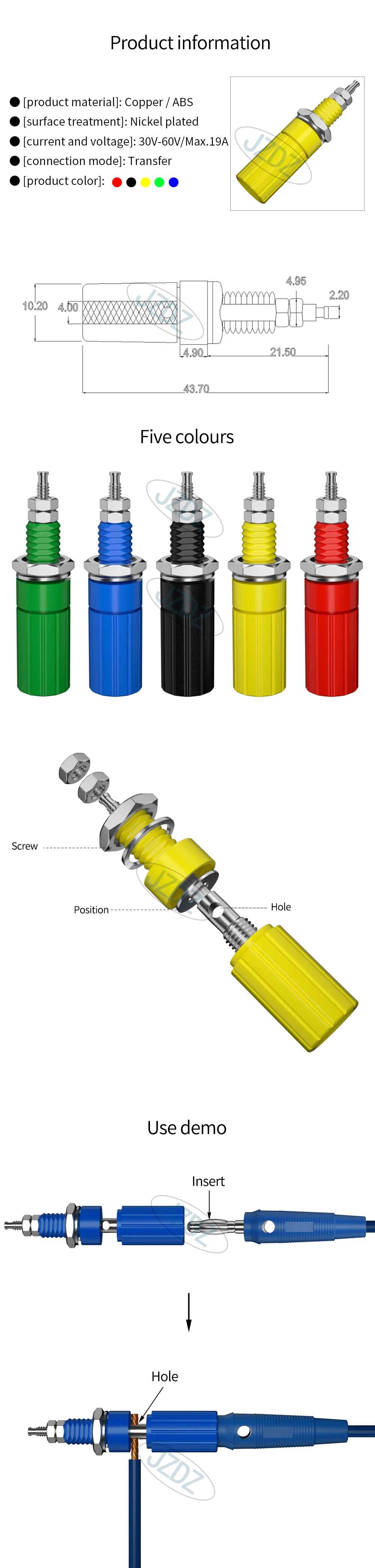 JZDZ 10 stücke 4mm Bananen Buchse Binding Post Mutter Bananen Stecker Jack Elektrische Stecker Terminal DIY Teile J.50006 – Detail 1