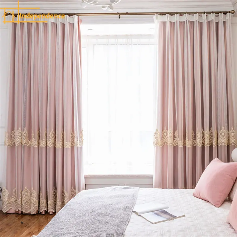 

Wedding room curtain French romantic girl bedroom beautiful light luxury lace curtain princess style double-layer embroidery
