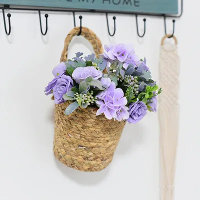Woven Rattan Baskets For Planters Garden Wall Decoration Wall-mounted Storage Rack wicker planter hanging basket organizer
