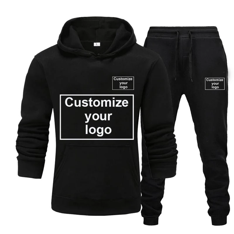 Men's Solid Color Hoodie Pants Two Piece Set Customize Your Logo Casual Sports Hoodie Set Pullover Hoodie Sports Jogging Set
