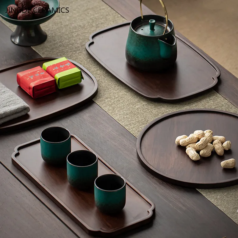 Antique Bamboo Tea Tray Water Storage Can Drain Large Tea Board Chinese Heavy Teaware Trays Home Living Room Tea Accessories