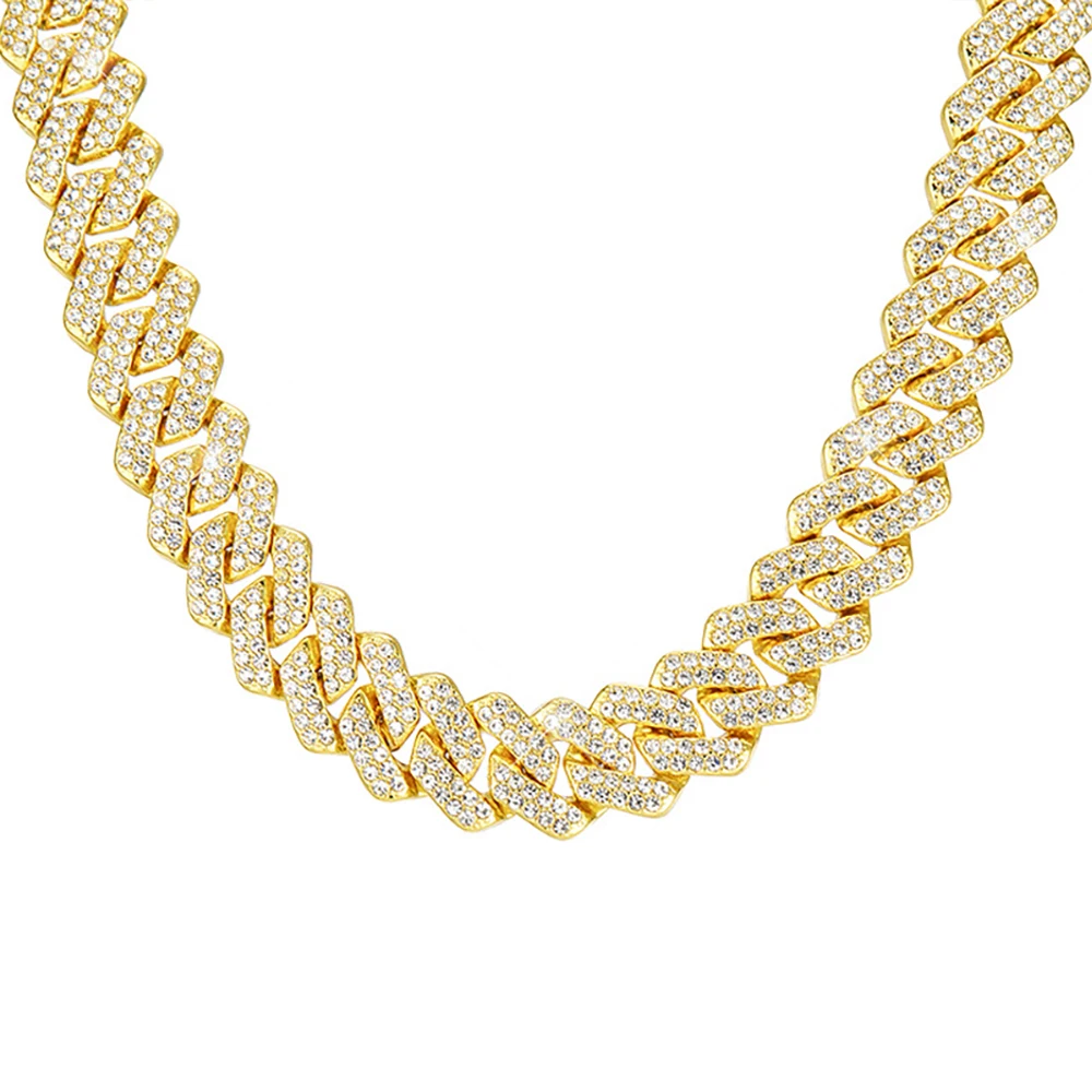 Hip Hop Shiny 14MM Cuban Link Chain Necklace Women Men