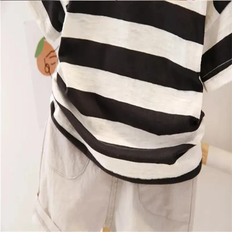 Kids Kids Boy Printing Strips T Shirt Shorts Summer Children Outing Clothes 2Pcs/Set Infant Toddler Tracksuits 0-5 Years