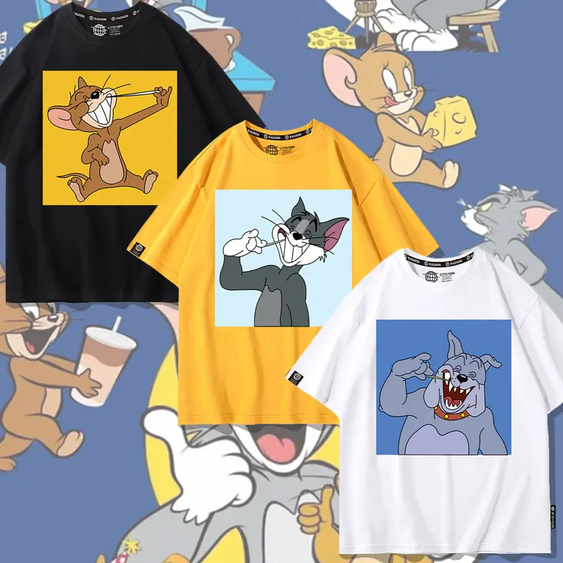 

Tom and Jerry short sleeve men's T-shirt Summer dorm room brothers with cotton clothes