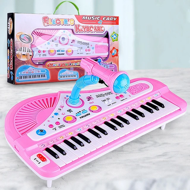 Piano infantil, 2 teclado eletrônico com microfone rosa - AliExpress