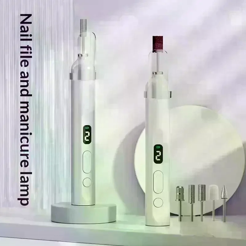 2 in 1 USB 무선 전동 네일 파일 세트(네일 아트 매니큐어 페디큐어 연마 도구용 UV 램프 라이트 포함)