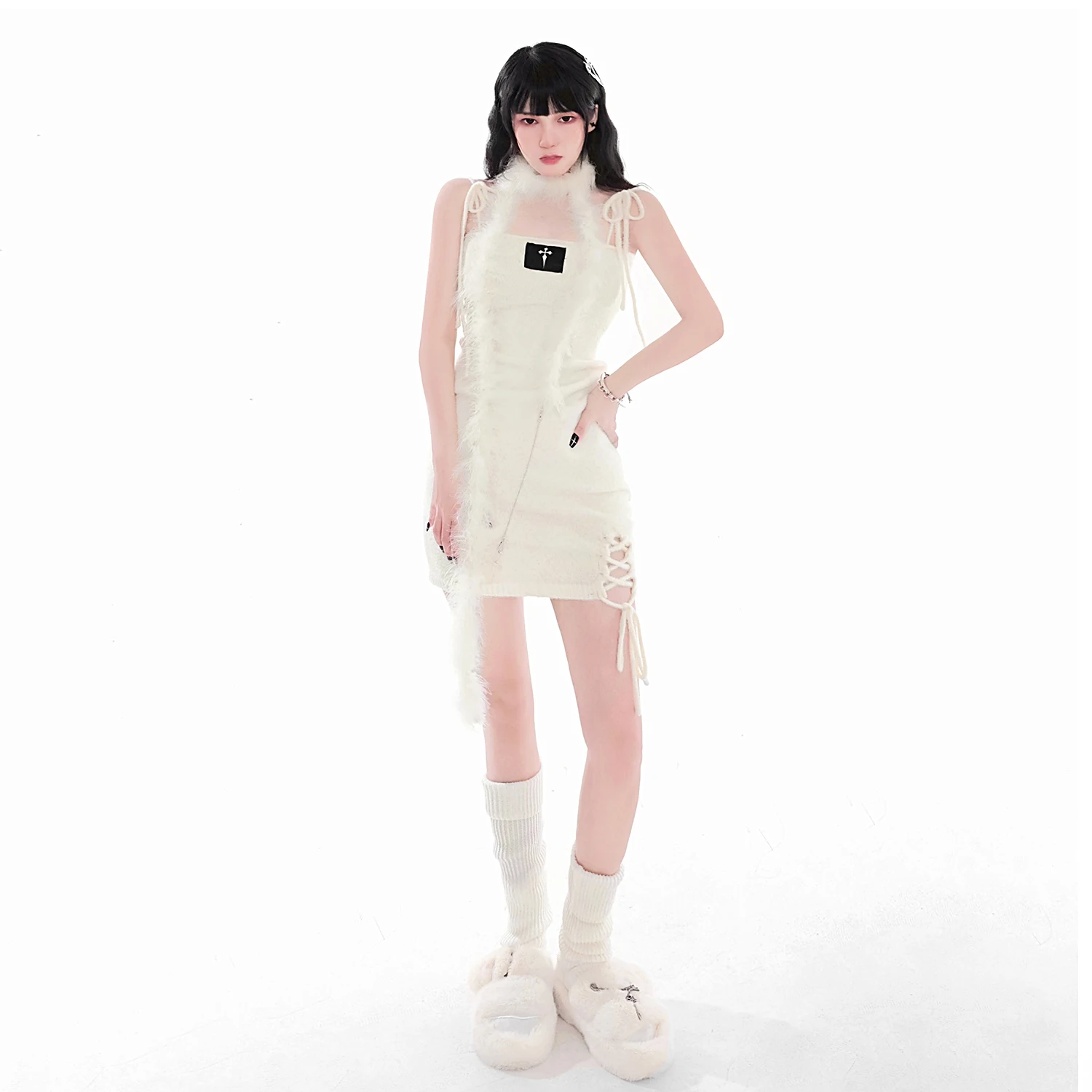 

New Autumn Harajuku Black Knitted Sling Cross Stitching Dress Hot Girl Fashion Temperament Sweet Bandage Dress