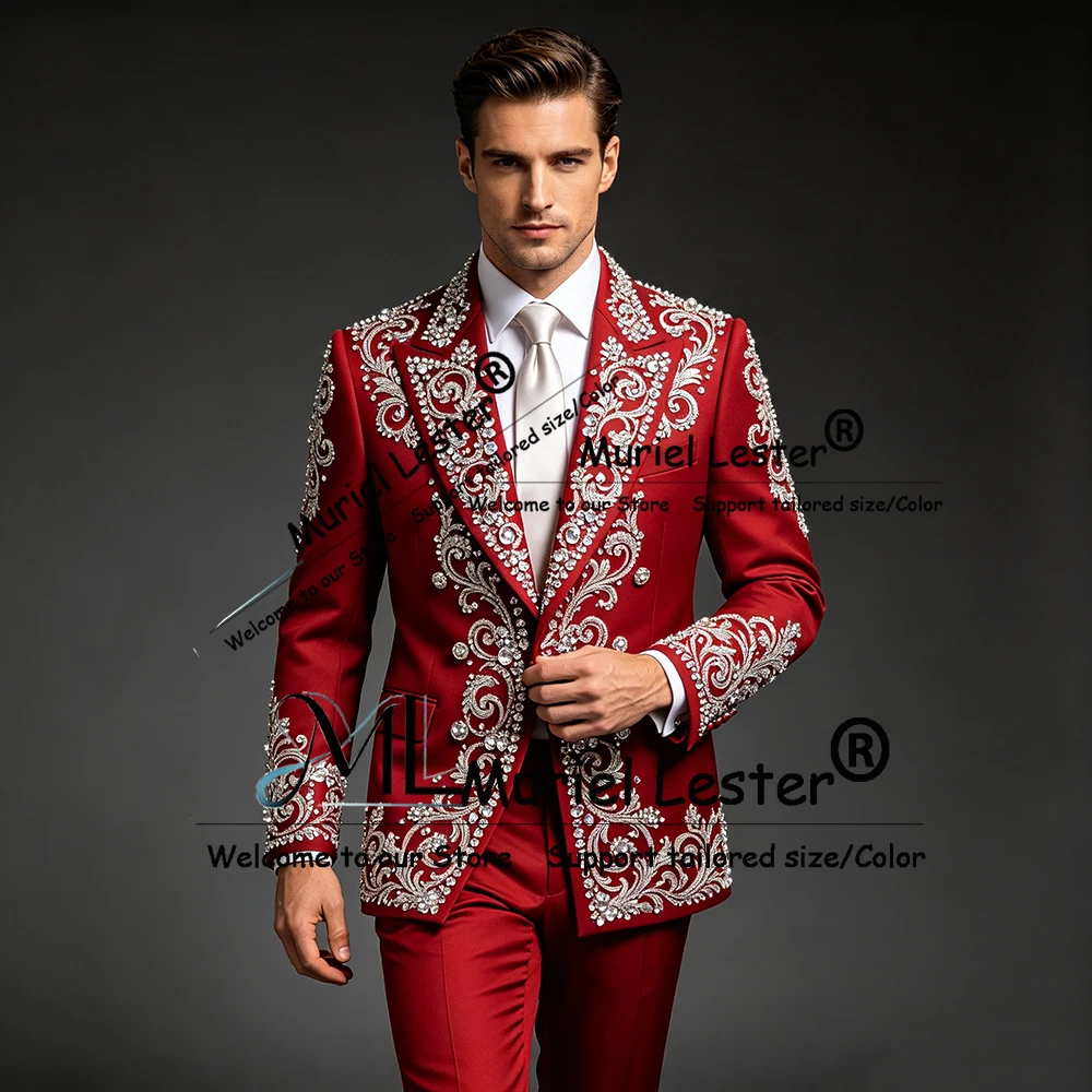 Costume de mariage rouge exquis pour homme