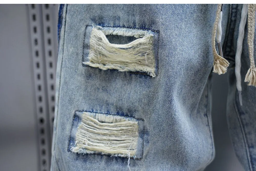 Fashionable Street Jeans Ripped Harem Pants Brand Men's Striped Embellished Pencil Trousers 6
