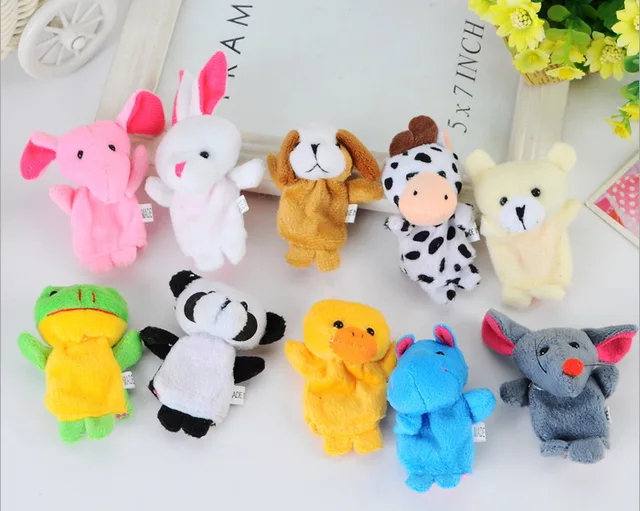 10pcs/lot Baby Plush Toys Happy Family Fun Cartoon Animal Finger Puppet Hand Kid Learning & Education Toys Gifts Figures Puppet 2
