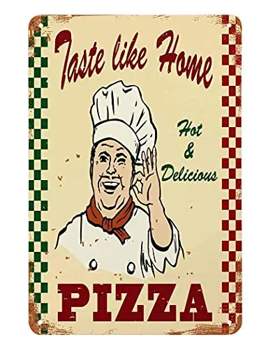 Italian Chef Kissing Fingers Con Gusto Come Pizza Wall Poster Targa In Latta Vintage Bbq Restaurant Dinner Room Cafe Shop Decor