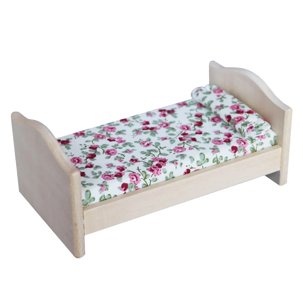 

Toy Bedhouse Single Bed Ornament Furniture Cloth Wood Mini Woody Toy Individual