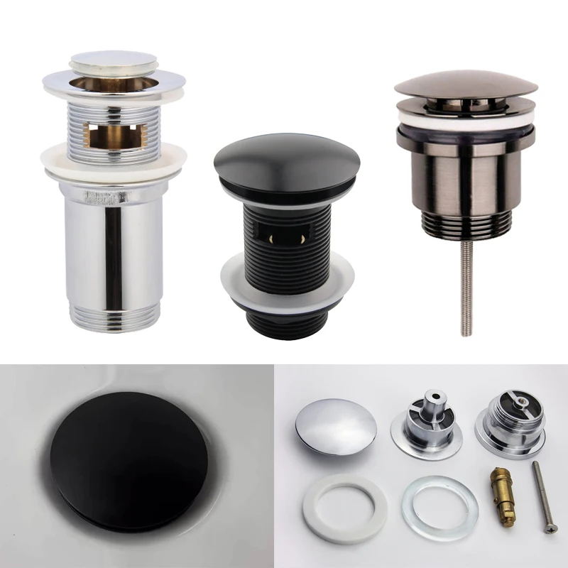 

Pop Up Drain Button Bathroom Sink Plug Drainer Siphon Waste Stopper Wash Basin Faucet Accessory Washbasin Pipe Black Gold Chrome