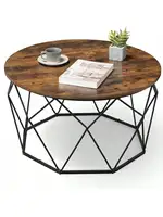 VASAGLE Round Coffee Table for Living Room, Cage Cocktail Table with Steel Frame, 31.5 Inches Dia., Industrial Style 1