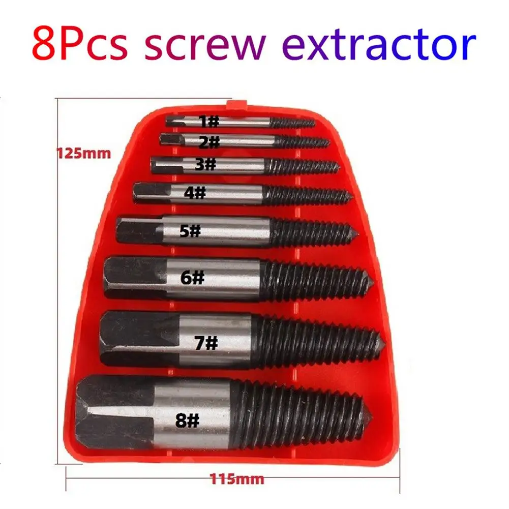 

8PcsDamaged Broken Screw Remover Extractor Drill Bits Steel Durable Easy Out Remover Center Drill Damaged Bolts Remover Tool