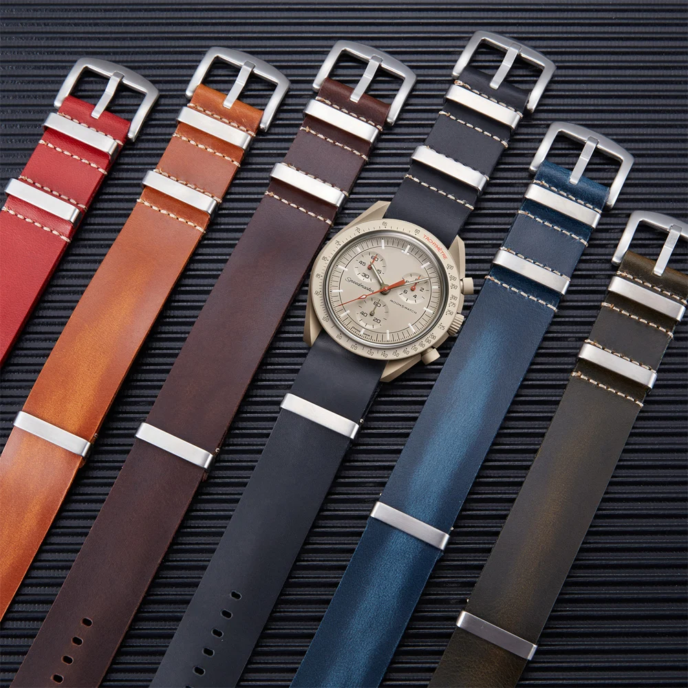 BINLUN Leather Watch Bands 18mm 19mm 20mm 21mm 22mm 24mm Crazy Horse Oiled Watch Straps One-Piece Watchbands for Men Women