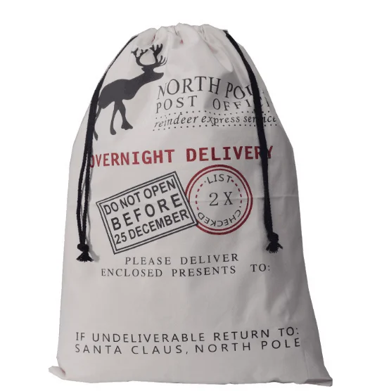 

Оптовая продажа, рождественские подарочные пакеты, 50 шт./лот, 100% хлопок, 50*70 см, брезентовый мешок с Санта-Клаусом, оленем, большим шнурком, сумка для хранения