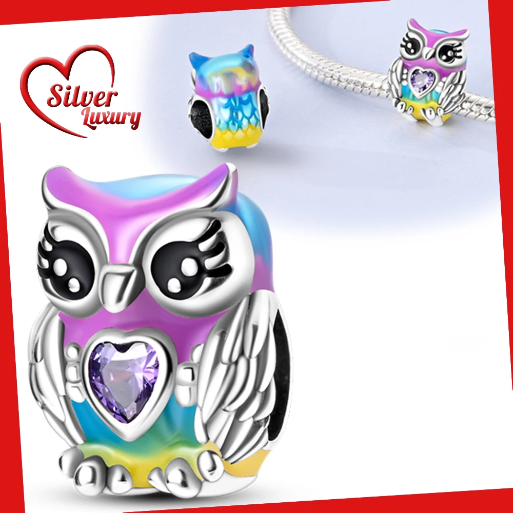 

925 Sterling Silver Cute Girl Owl Holding Head and Beading Fit Pandora Charms Silver 925 Original Bracelet for Jewelry Making