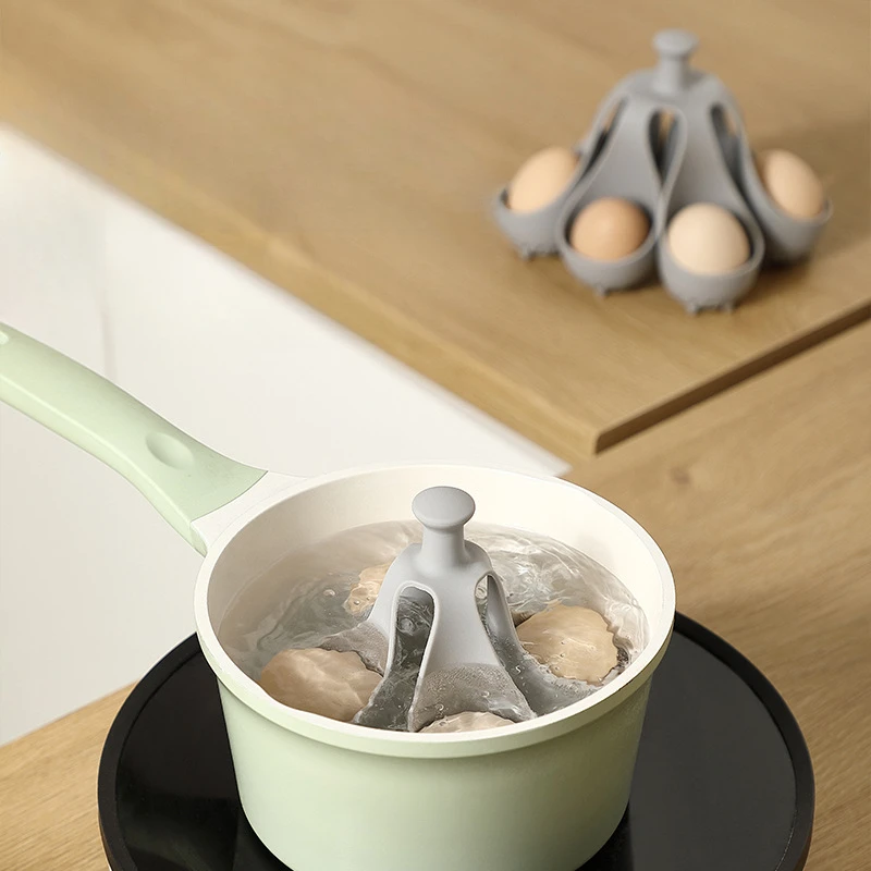 Egg Cooker Steam Egg Rack 4/6 Holds Silicone Egg Boiler Rack Freestanding Egg Boiler Household Steamed Tray Cooker Kitchen Portable Storage Gadget
