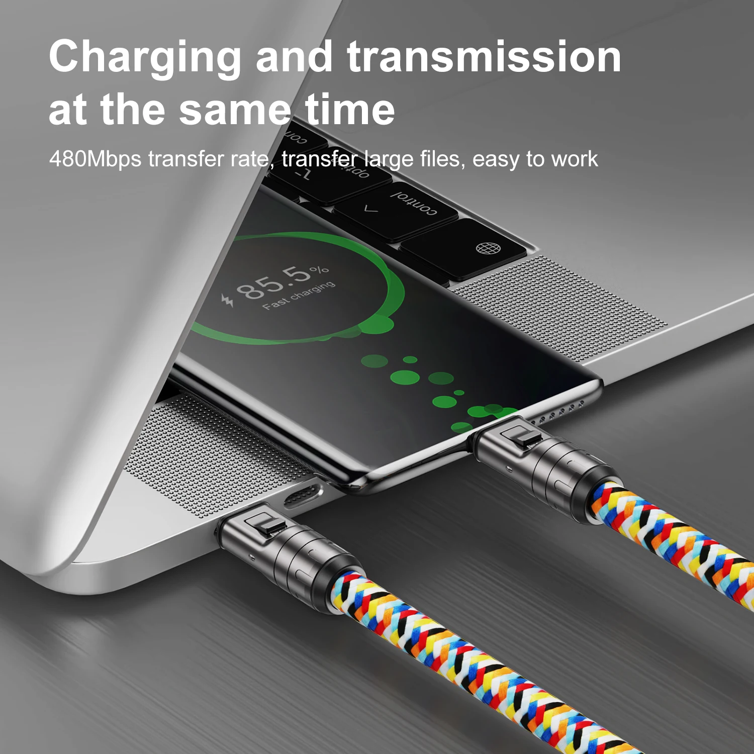 USLION 30CM 240W USB C Cable Braided Aluminum Phone Lanyard Type C to Type C Cable Fast Charging USB Cable