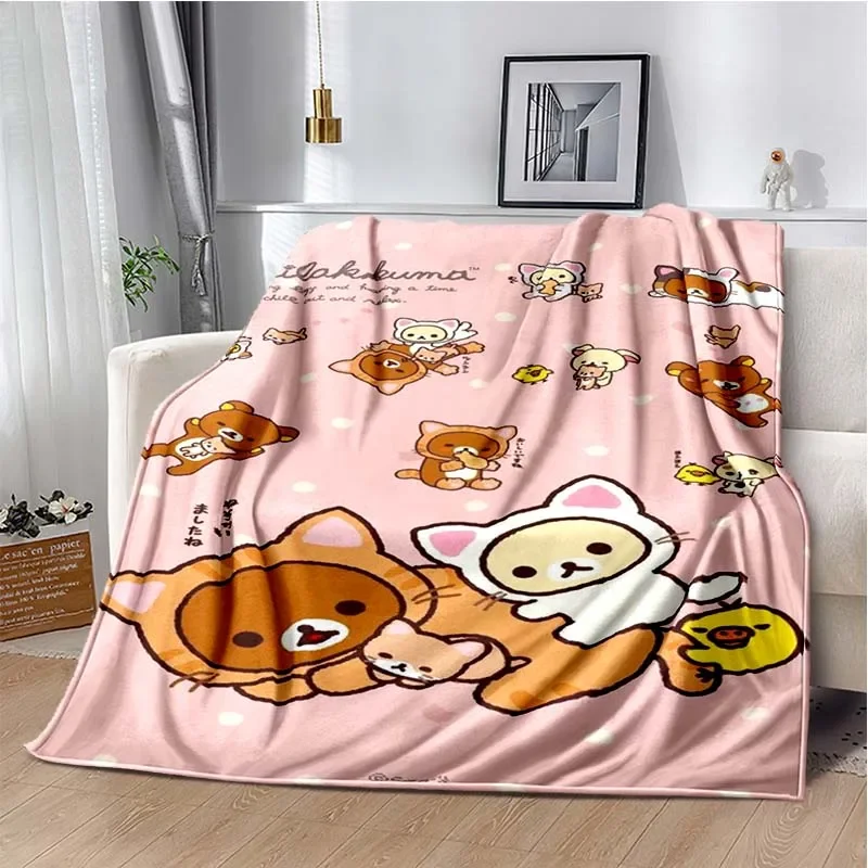 Cartoon Rilakkuma Anime Girls Throws Blanket for Baby Hiking Picnic Bed Super Soft Cute kawaii Flannel Blanket birthday gift 4