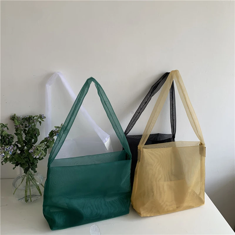 New Fashion One Shoulder Messenger Transparent Mesh Tote Shopping Small Fresh Bag |