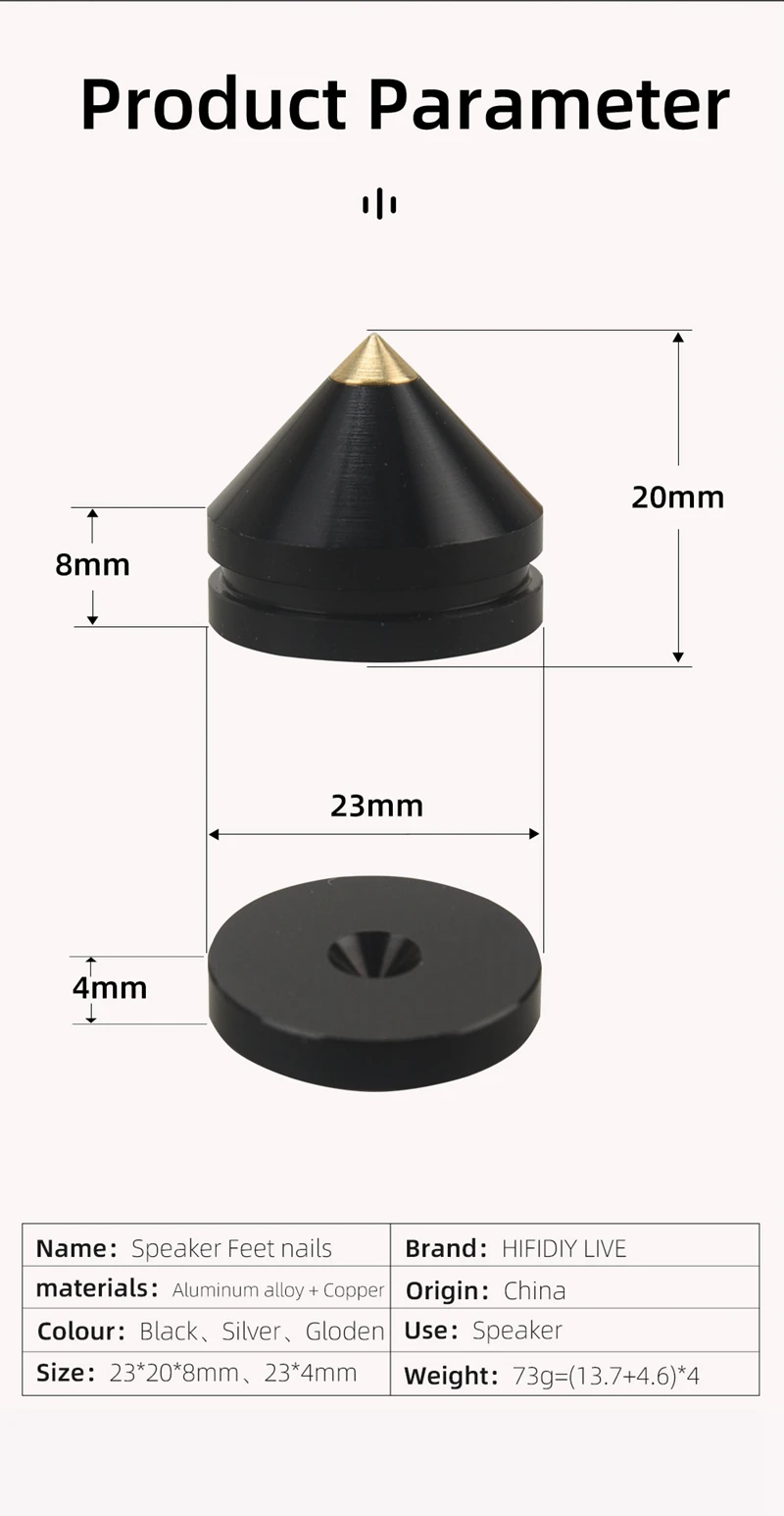 Description Picture 6 of itemHIFIDIY LIVE 4PCS 4Sets speaker Stand Feet Foot Pad aluminium alloy metal Spikes Cone Floor Foot Nail M23*20