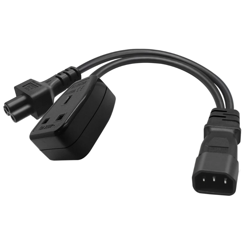

3-Prong C14 to C5+3 Hole UK13A Connector Adapter Cord Male Plug to Female Socket Converter Cable Y-splitter Power Line
