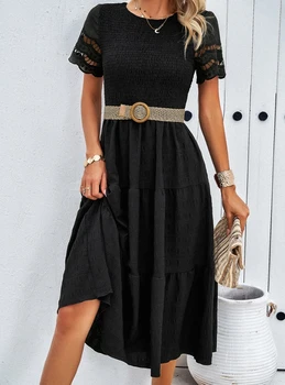Women's Elegant Hollow Out A-Line Dress Temperament Commuting Female Clothing Basic Summer New Fashion Women Casual Dresses 1