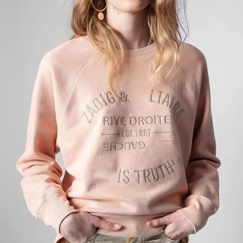 

Hoodie Y2k Sweatshirt Hoodie Women's Letter Round Neck Sweatshirt Casual Embroidered Long Sleeve Top Pullover